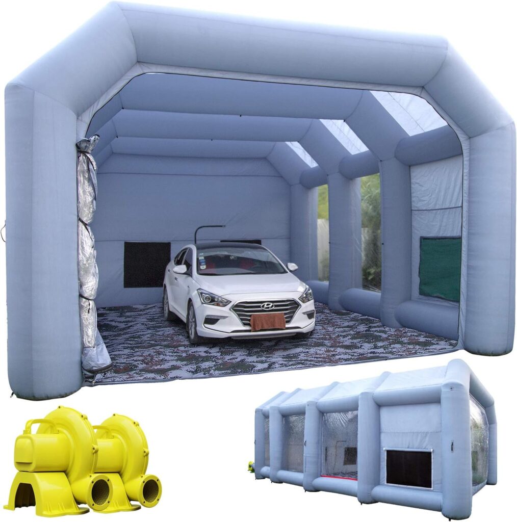 Portable Inflatable Paint Booth Large Spray Booth Car Paint Tent w/Air Filter System & Blowers Edrosie Inc Size: 118 H x 236.2 W x 157.5 D